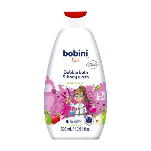 Gel tắm tạo bọt cho trẻ em Bobini Fun mềm mịn hương táo 1+ tuổi 500ML